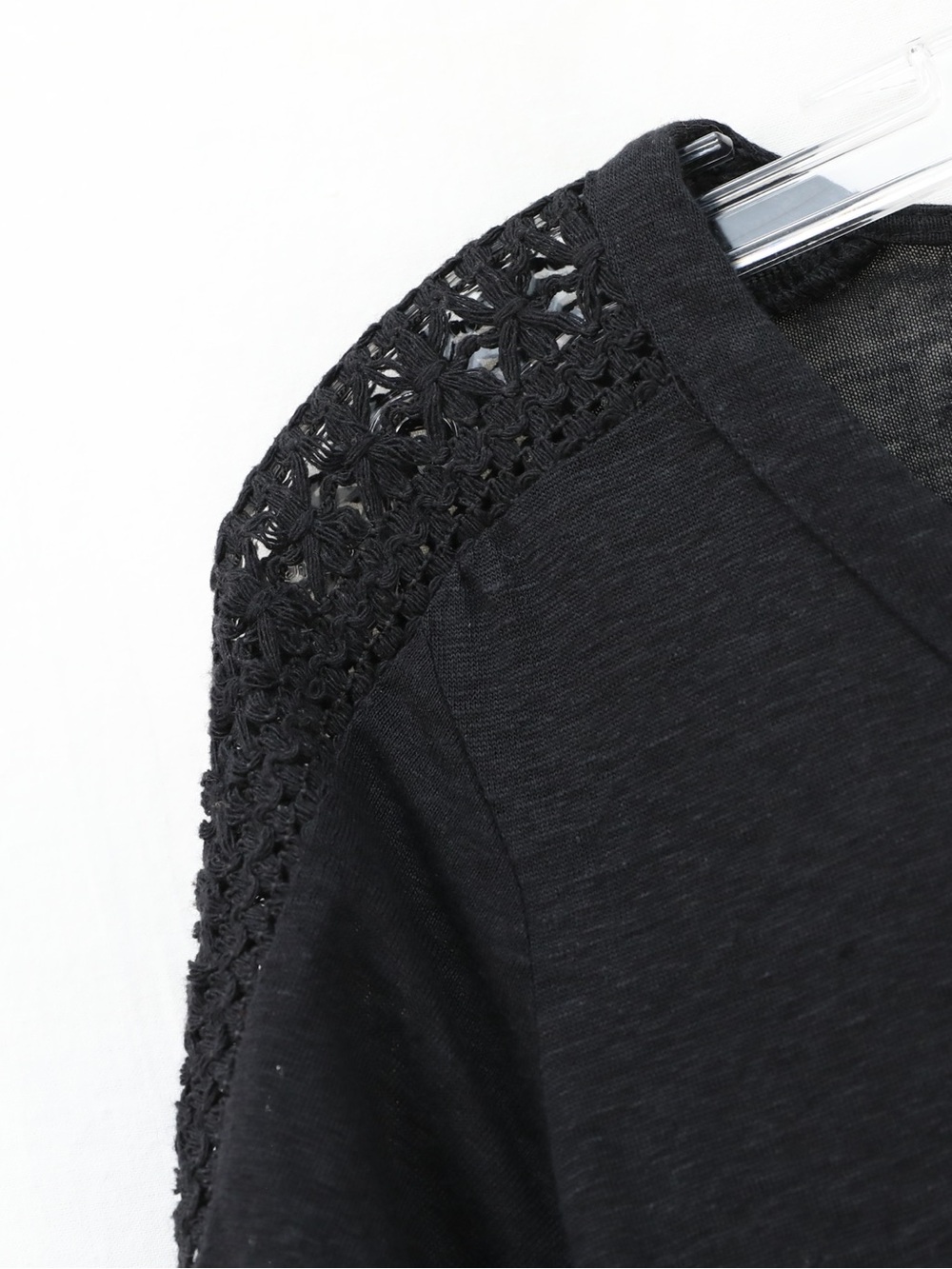 Twig & Perch 100% linen top XS stretch dark knit summer black V-neck coastal new - Picture 3 of 7